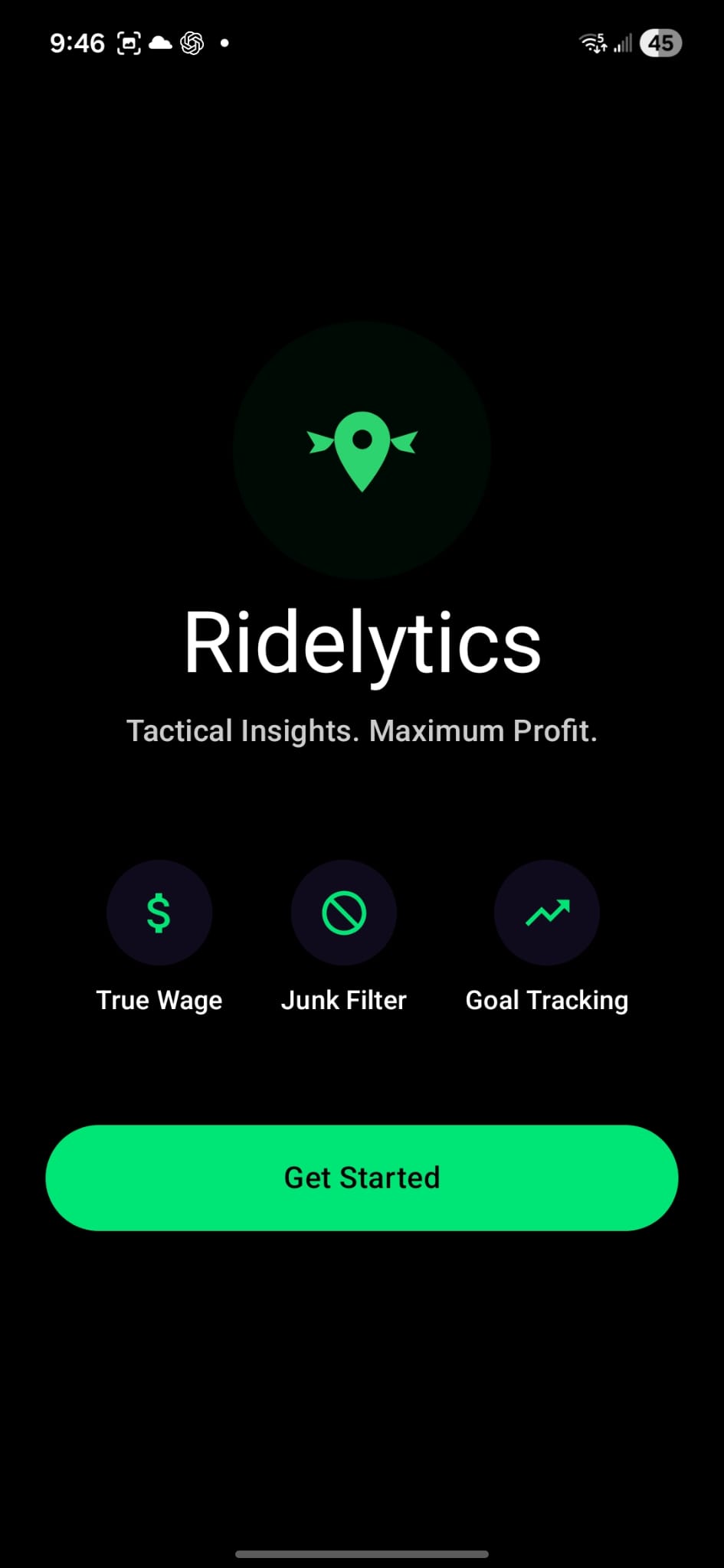 Ridelytics Welcome Screen